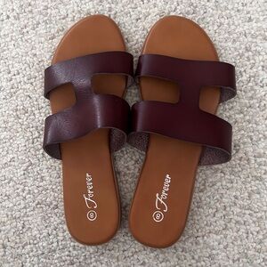 Forever 21 Women's Burgundy Slide Sandals